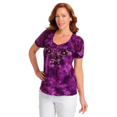 712-517 - One World Challis Raglan Sleeved Embroidered Peasant Top