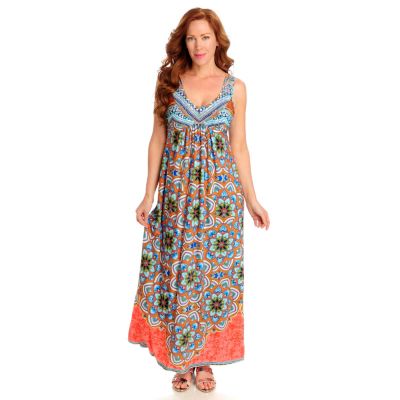 712-527 - One World Stretch Knit Sleeveless Embellished V-Neck Maxi Dress