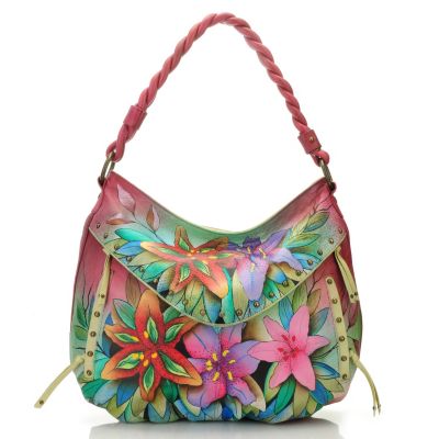 712-628 - Anuschka Hand Painted Leather Studded & Ruched Hobo Handbag