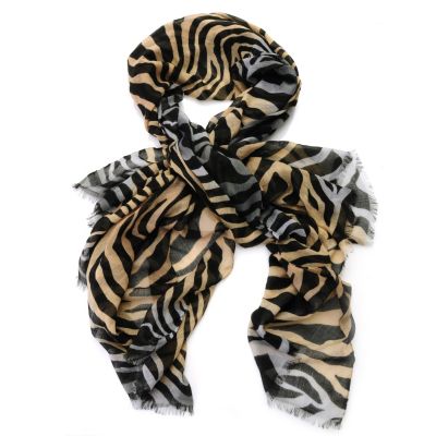 712-644 - Modern Heritage Lightweight Woven 69" x 41" Raw Fringe Zebra Print Scarf