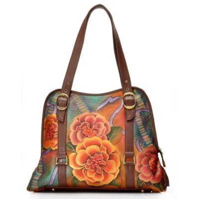 712-832 - Anuschka Hand Painted Leather Large Zip Around Tote Bag w/ Coin Purse