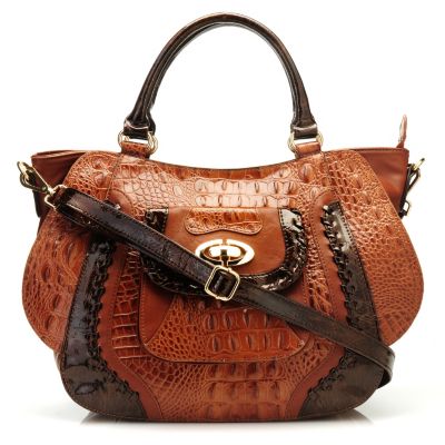 712-837 - Madi Claire Croco Embossed Leather Satchel w/ Removable Shoulder Strap