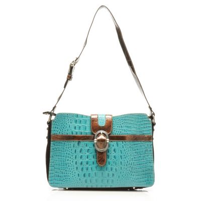 712-881 - Madi Claire Croco Embossed Leather "Tracy" Buckle Detailed Shoulder Bag