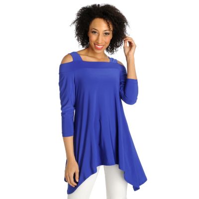 712-941 - Kate & Mallory Stretch Knit Cold Shoulder Sharkbite Hem Tunic