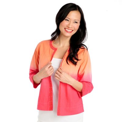 713-001 - OSO Casuals Cotton Slub 3/4 Sleeved Crochet Trim Dip Dye Jacket