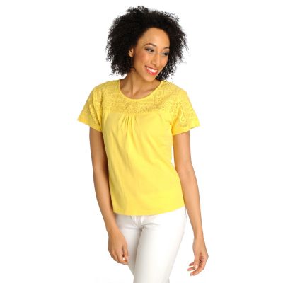 713-006 - OSO Casuals Solid Knit Crochet Sleeve & Yoke Top