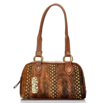 713-018 - American West Hand Tooled Leather & Cow Hide Zip-Around Satchel