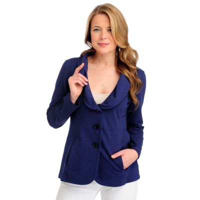 713-231 - OSO Casuals French Terry Long Sleeved Ruched Collar Knit Jacket