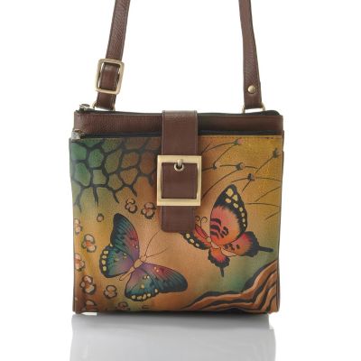 713-244 - Anuschka Hand-Painted Leather Triple Compartment Travel Organizer Handbag