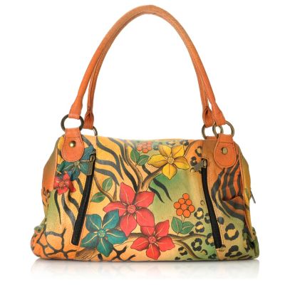 713-384 - Anuschka Hand-Painted Leather Ruched Large Satchel w/ Credit Card Wallet