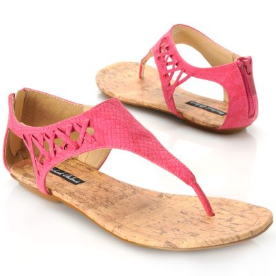 713-909 - Michael Antonio&reg; Reptile Embossed Crisscross Design Back Zip Thong Sandals