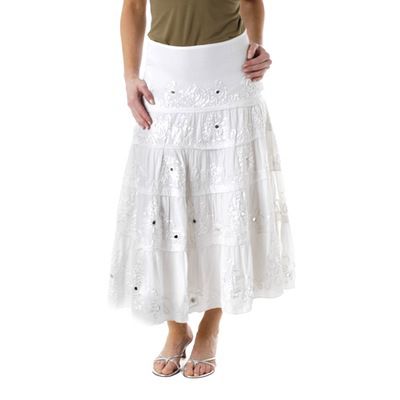 Debbie Shuchat Mirror & Wood Bead Embellished Tiered Skirt