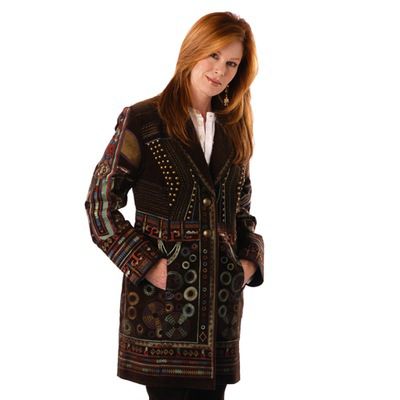 Pamela McCoy Embroidered Notch Collar Coat