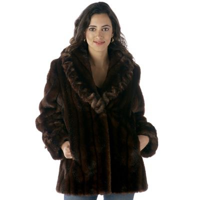 Pamela McCoy Crisscross Detail Mink Tissavel Faux Fur Hip-Length Coat