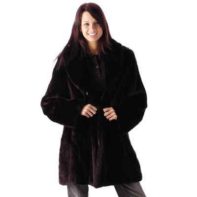 Pamela McCoy Shawl Collar Mink Tissavel Faux Fur A-Line Coat