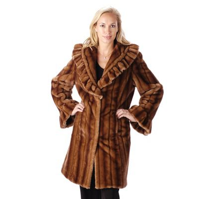 Pamela McCoy Ruffled Shawl Collar Sable Tissavel Faux Fur Coat