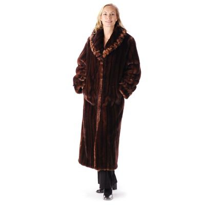 Pamela McCoy Crisscross Detail Mink Tissavel Faux Fur Long Coat