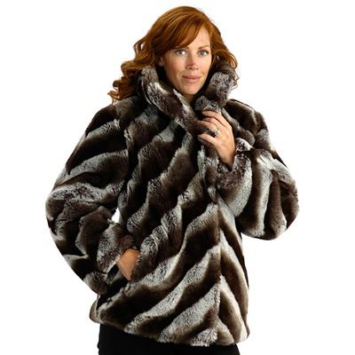 Pamela McCoy Shawl Collar Chinchilla Tissavel Faux Fur Hip-Length Coat