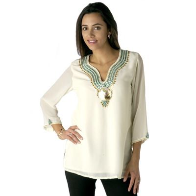Sweta Gandhi Aztec Embellished Soft White Tunic