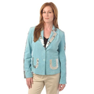Pamela McCoy Coin Trim Suede Jacket