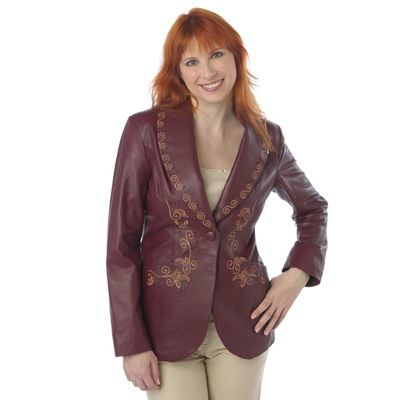 Pamela McCoy Embroidery Detail Leather Jacket