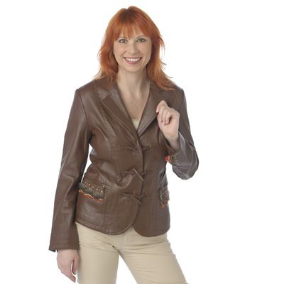 Pamela McCoy Notch Collar Lamb Leather Jacket