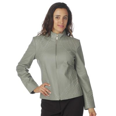 Pamela McCoy Stand Collar Stud Detail Lamb Leather Jacket