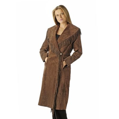 A16536 - Pamela McCoy Fringe Detail Suede Duster Jacket