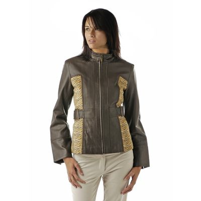 Pamela McCoy Zebra-Print Princess Panels Lamb Leather Jacket