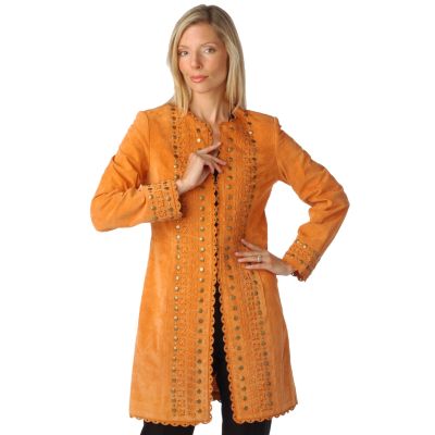 Pamela McCoy Scalloped & Stud Detail Suede Duster