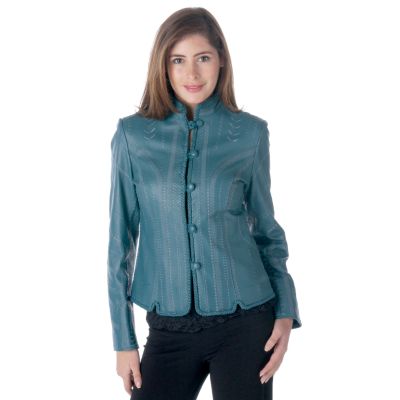 Pamela McCoy Embellished Stand Collar Lamb Leather Jacket