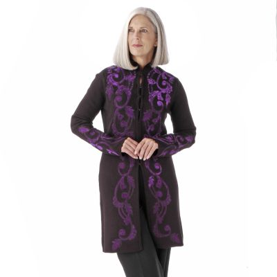 Pamela McCoy Applique Detail Funnel Neck Knit Jacket