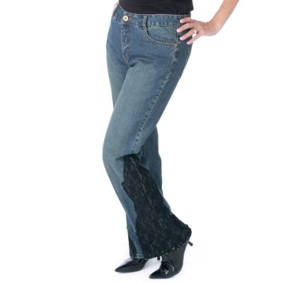 A16731 - Pamela McCoy Lace Applique Denim Pants