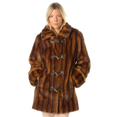 Pamela McCoy Removable Hood Toggle Closure Mink Tissavel Reve Faux Fur Coat