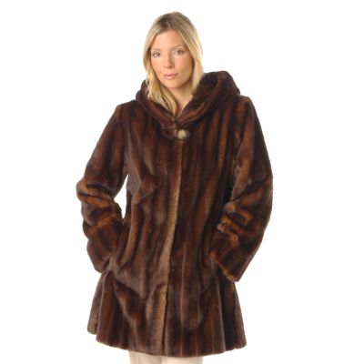 Pamela McCoy Hooded Mink Tissavel Reve Faux Fur Swing Coat