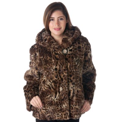Pamela McCoy Hooded Fantasy Leopard-Print Tissavel Faux Fur Coat