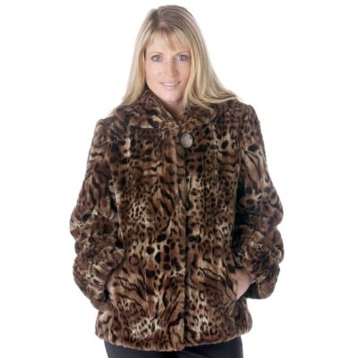 Pamela McCoy Leopard-Print Tissavel Faux Fur Trapeze Coat