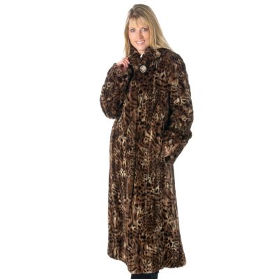 Pamela McCoy Wing Collar Leopard-Print Tissavel Faux Fur A-Line Coat