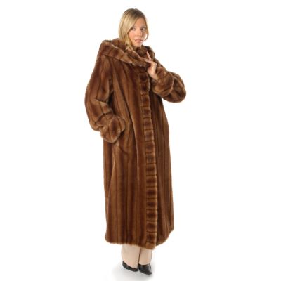 Pamela McCoy Hooded Shawl Collar Mink Tissavel Faux Fur Coat