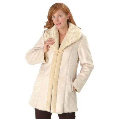 Pamela McCoy Shawl Collar Shearling Fur Replica 3/4 Length Coat