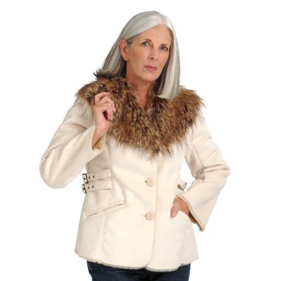 Pamela McCoy Buckle Detail Shearling Fur Replica Coat