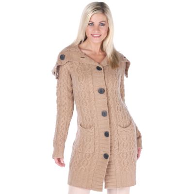 Forte Hand Knit Cable Cashmere Sweater Coat