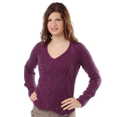 Forte Hand Knit Mixed Stitch V-Neck Cashmere Sweater