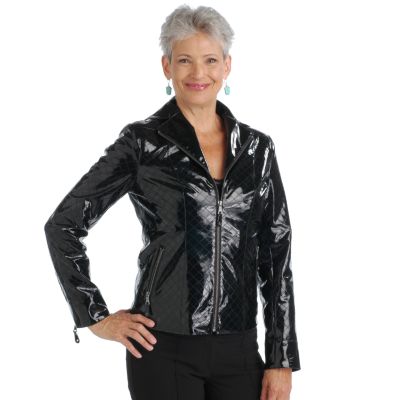 Pamela McCoy Notch Collar Quilted Patent-Finish Jacket