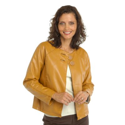WD.NY Two Button Washed Faux Leather Flyaway Jacket
