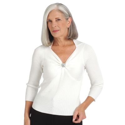 Henry New York Sweetheart Neck Rhinestone Broach Gathered Bodice Top