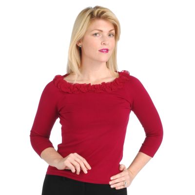 Henry New York Petal Trim Ballet Neck 3/4 Sleeve Sweater