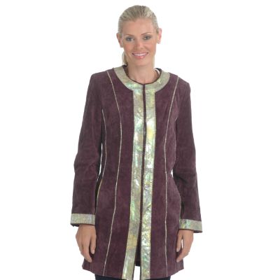 Pamela McCoy Python Print & Ric Rac Trim Suede Duster Jacket