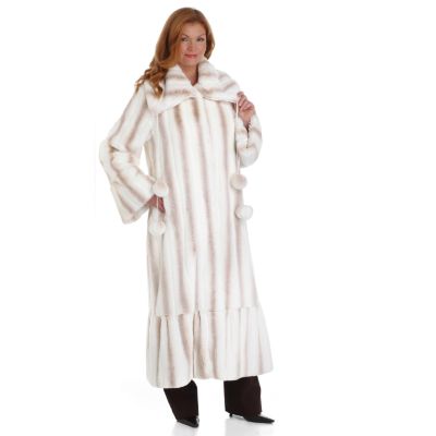 A17221 - Pamela McCoy Shirred Detail  Mink Reve Fur Replica Belled Coat