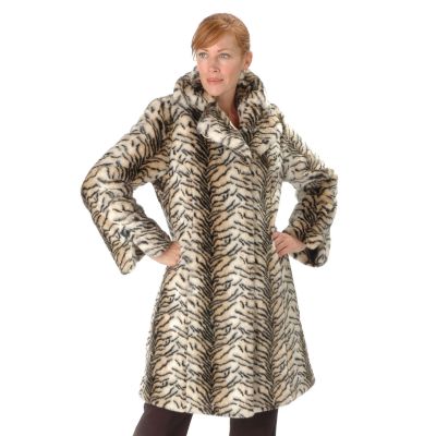 Pamela McCoy Notch Collar Golden Tiger Fur Replica Coat